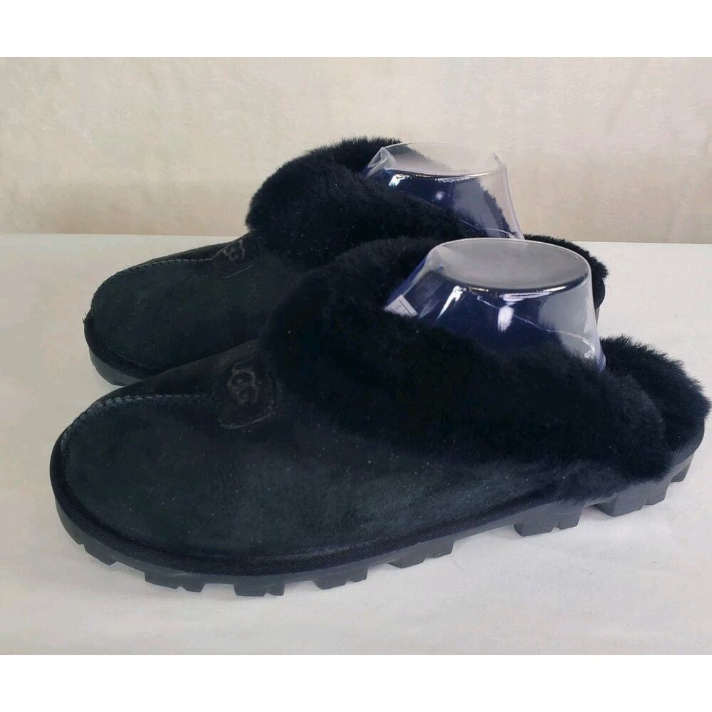 UGG Australia Coquette Black Slip On Suede Sheepskin Slipper Shoes Womens Sz 11